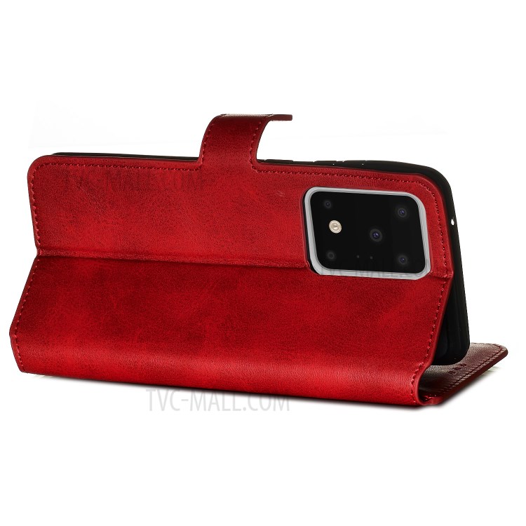 Couleur Unie Boîtier De Téléphone Porte-monnaie En Cuir Flip Classique Pour Samsung Galaxy S S20 Ultra / S11, Plus - Rouge-8