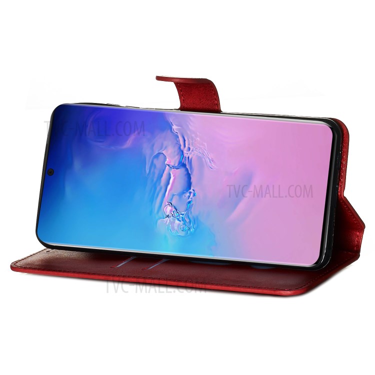 Couleur Unie Boîtier De Téléphone Porte-monnaie En Cuir Flip Classique Pour Samsung Galaxy S S20 Ultra / S11, Plus - Rouge-9