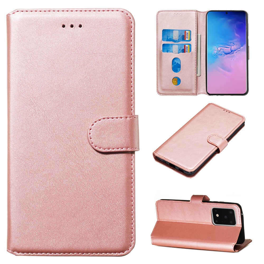 Solid Color Classic Flip Leather Wallet Phone Casing for Samsung Galaxy S20 Ultra - Rose Gold-1