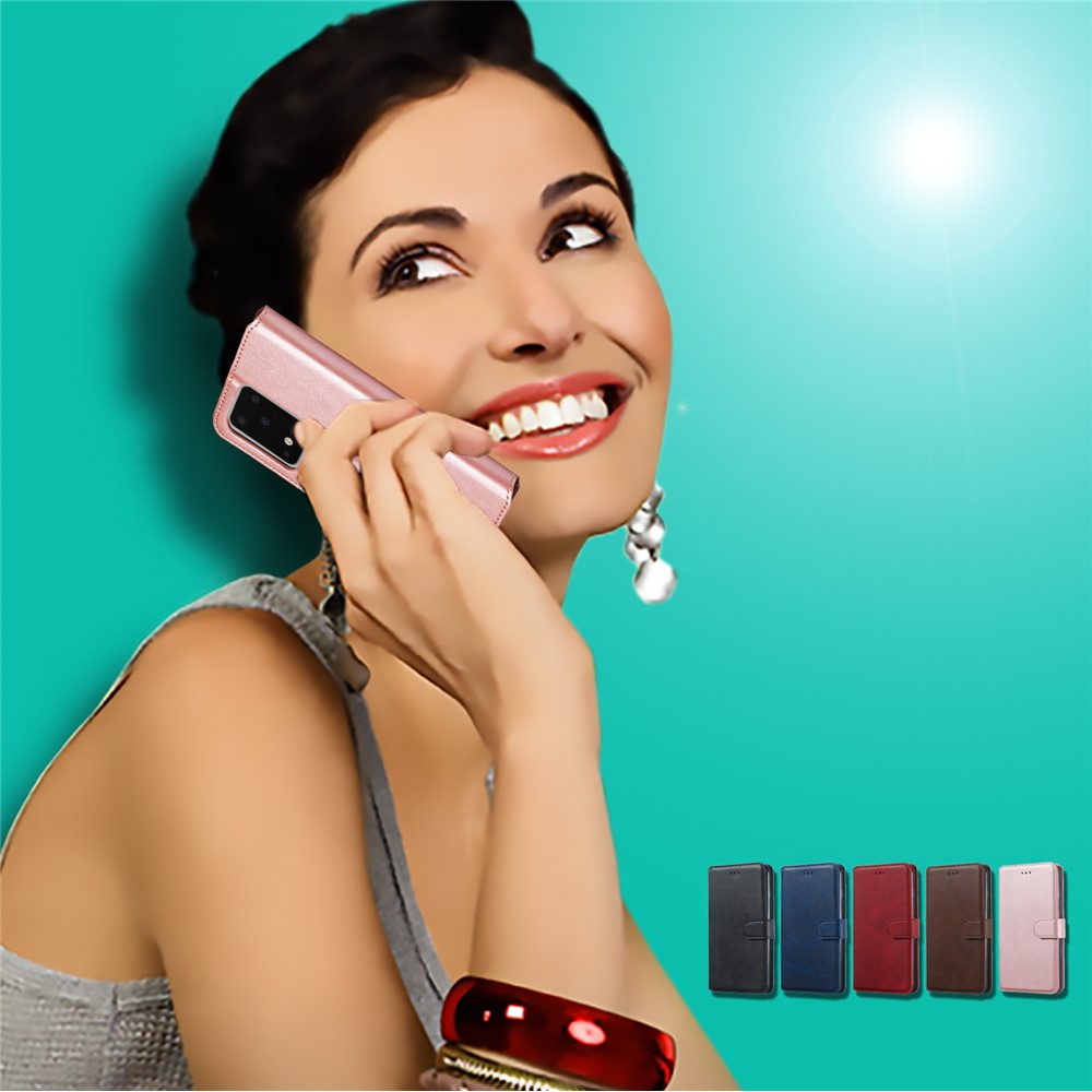 Solid Color Classic Flip Leather Wallet Phone Casing for Samsung Galaxy S20 Ultra - Rose Gold-14