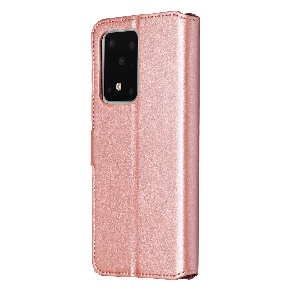 Solid Color Classic Flip Leather Wallet Phone Casing for Samsung Galaxy S20 Ultra - Rose Gold-6