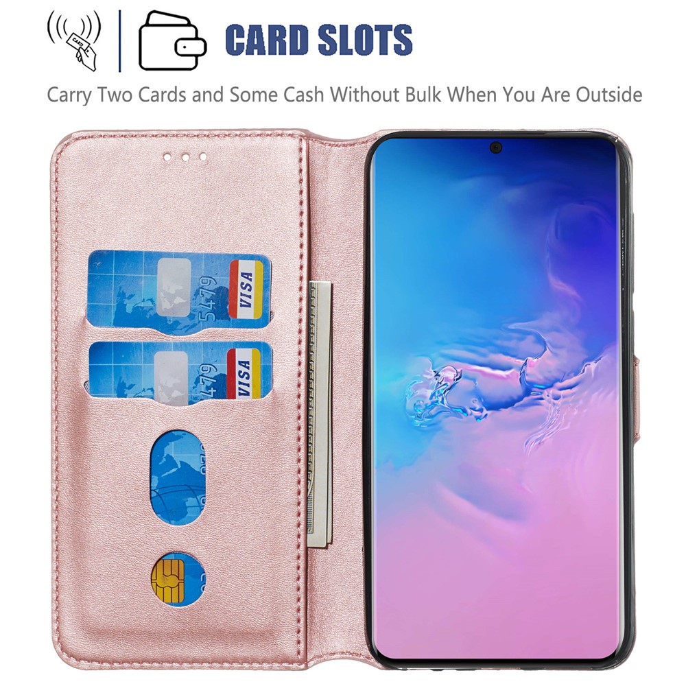 Solid Color Classic Flip Leather Wallet Phone Casing for Samsung Galaxy S20 Ultra - Rose Gold-7