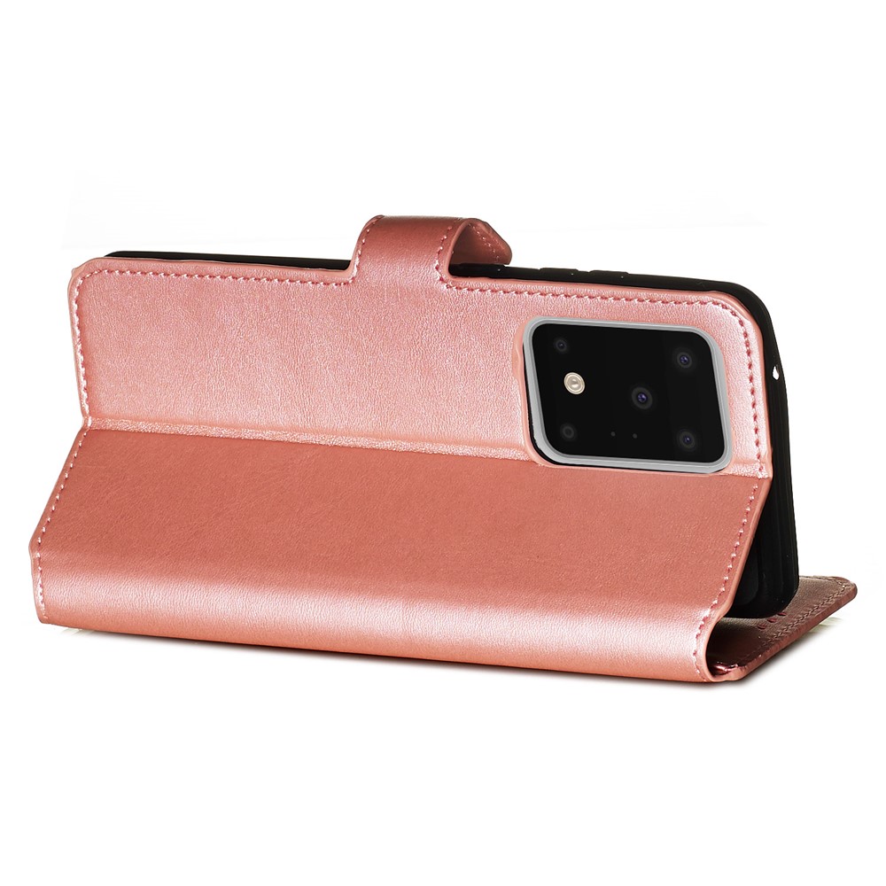 Solid Color Classic Flip Leather Wallet Phone Casing for Samsung Galaxy S20 Ultra - Rose Gold-8