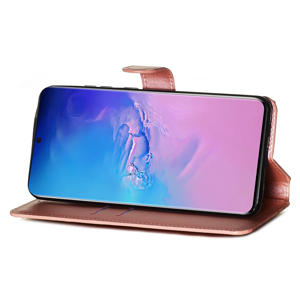 Solid Color Classic Flip Leather Wallet Phone Casing for Samsung Galaxy S20 Ultra - Rose Gold-9