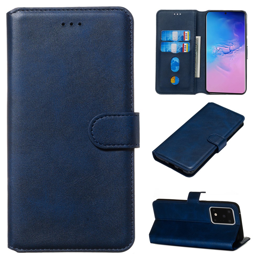 Solid Color Classic Flip Leather Wallet Phone Casing for Samsung Galaxy S20 Ultra - Blue-1