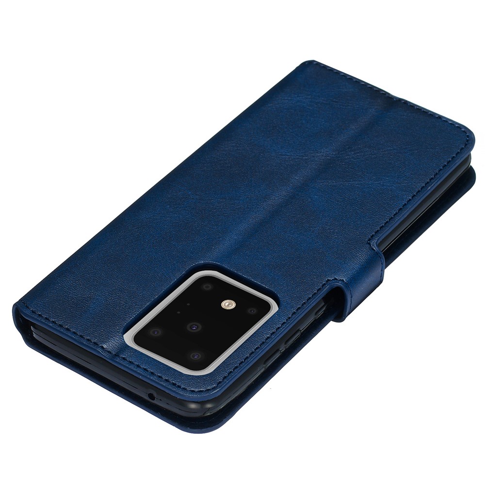 Solid Color Classic Flip Leather Wallet Phone Casing for Samsung Galaxy S20 Ultra - Blue-4