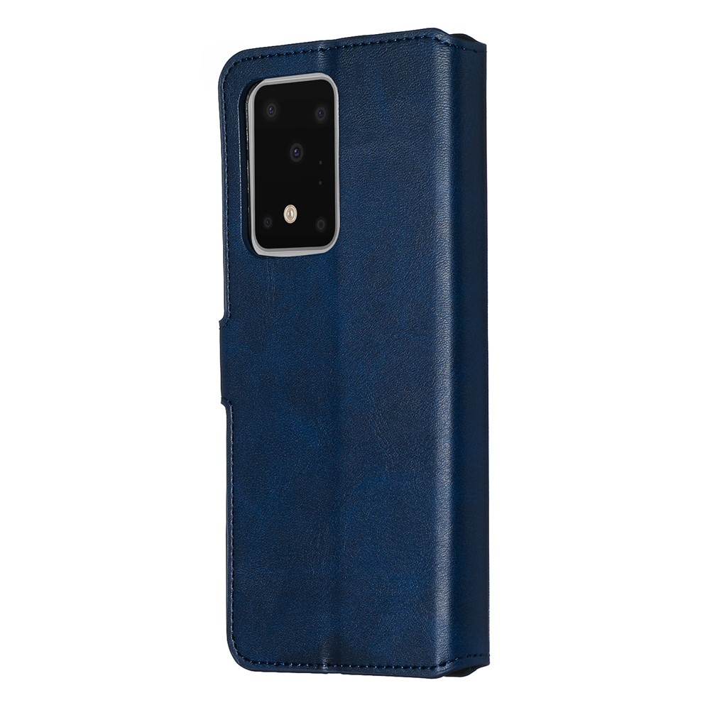 Solid Color Classic Flip Leather Wallet Phone Casing for Samsung Galaxy S20 Ultra - Blue-6
