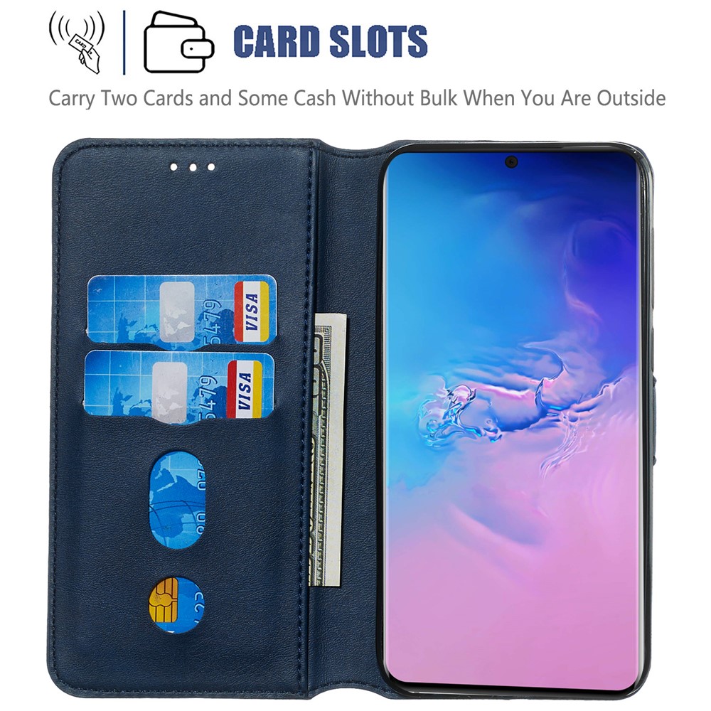 Solid Color Classic Flip Leather Wallet Phone Casing for Samsung Galaxy S20 Ultra - Blue-7