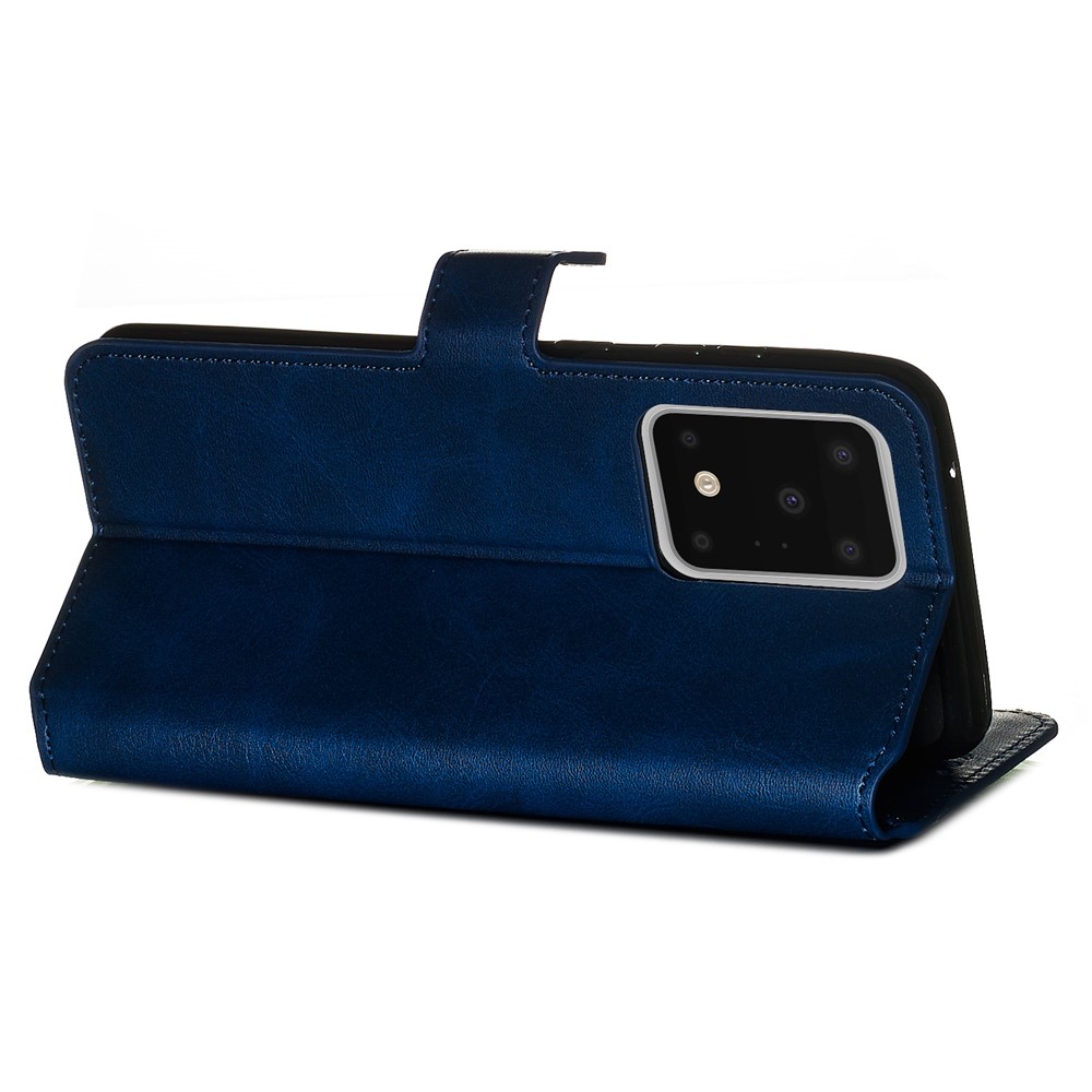 Solid Color Classic Flip Leather Wallet Phone Casing for Samsung Galaxy S20 Ultra - Blue-8