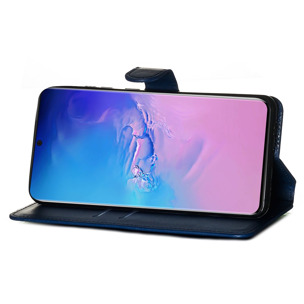 Solid Color Classic Flip Leather Wallet Phone Casing for Samsung Galaxy S20 Ultra - Blue-9