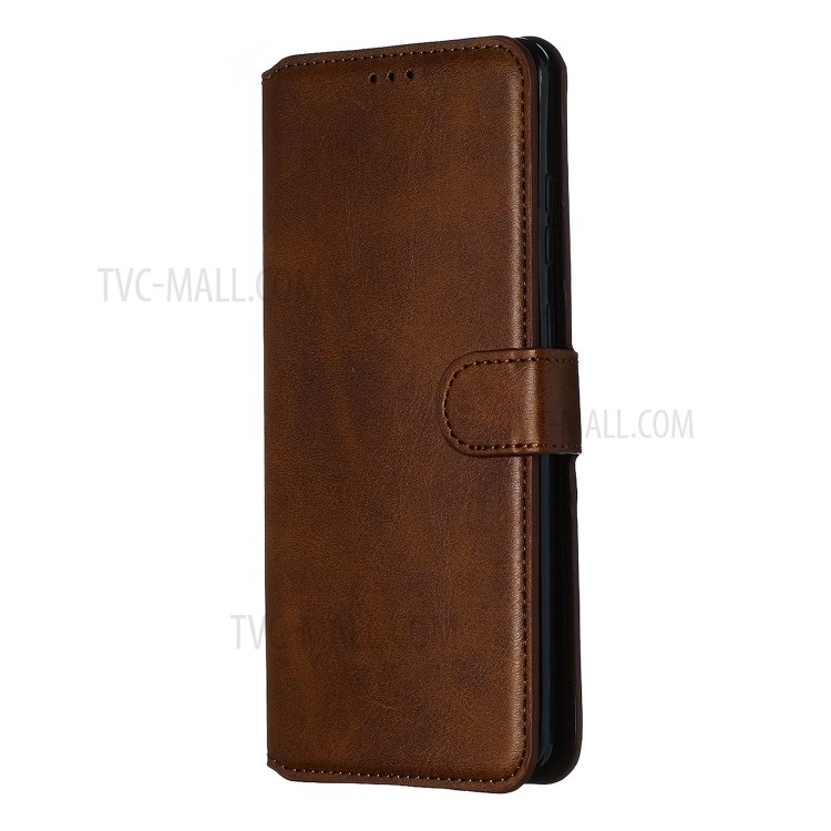 Solid Color Classic Flip Leather Wallet Phone Casing for Samsung Galaxy S20 Ultra - Brown-5