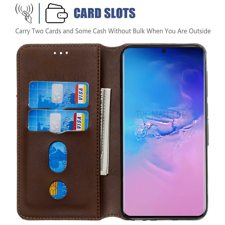 Solid Color Classic Flip Leather Wallet Phone Casing for Samsung Galaxy S20 Ultra - Brown-7