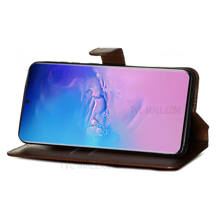 Solid Color Classic Flip Leather Wallet Phone Casing for Samsung Galaxy S20 Ultra - Brown-9