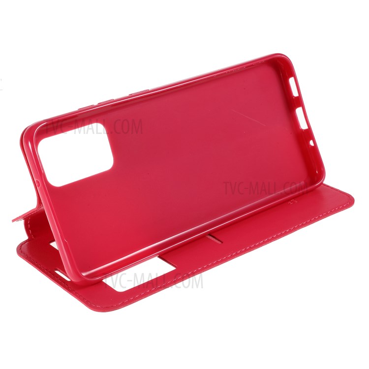 ROAR Noble View Window Leather Cell Phone Case with Stand for Samsung Galaxy S20 Plus - Red-6