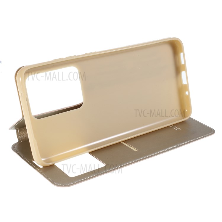 ROAR Noble View Window Stand Leather Cell Phone Cover for Samsung Galaxy S20 Ultra - Gold-6
