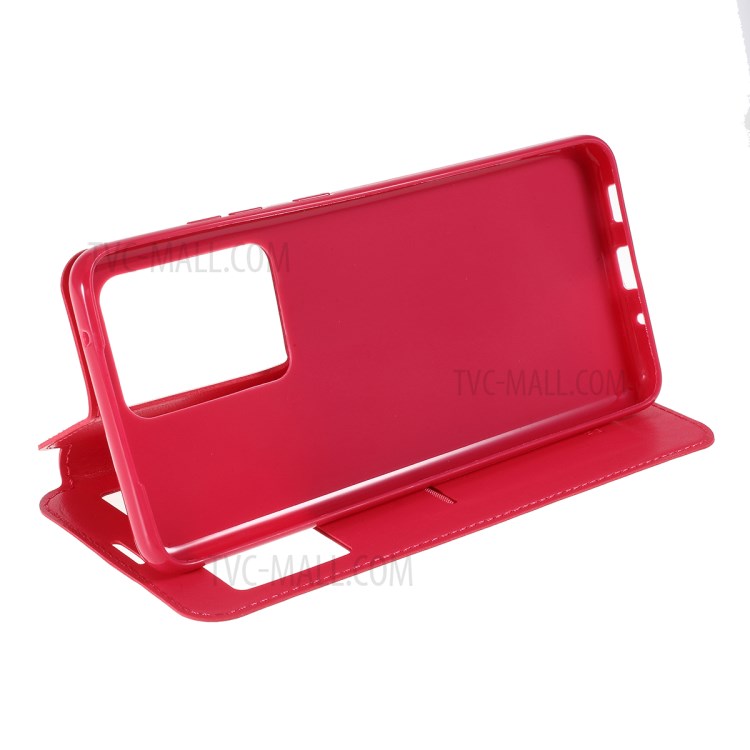 ROAR Noble View Window Stand Leather Cell Phone Cover for Samsung Galaxy S20 Ultra - Red-6