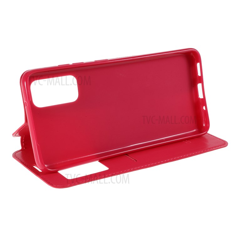 ROAR Noble View Window Stand Leather Cell Phone Shell for Samsung Galaxy S20 - Red-5