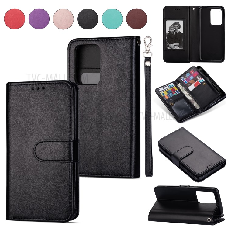 With 9 Card Slots Cell Phone Leather Case for Samsung Galaxy S20 Plus - Black-1