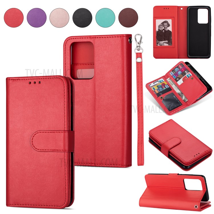 For Samsung Galaxy S20 Detachable 2-in-1 PU Leather Phone Case with 9 Card Slots - Red-1