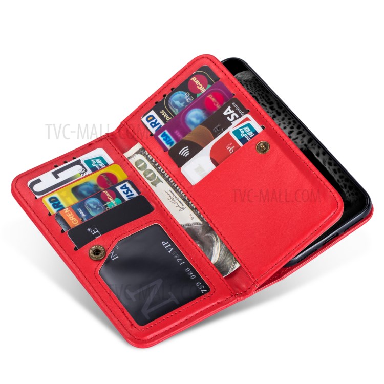 For Samsung Galaxy S20 Detachable 2-in-1 PU Leather Phone Case with 9 Card Slots - Red-4