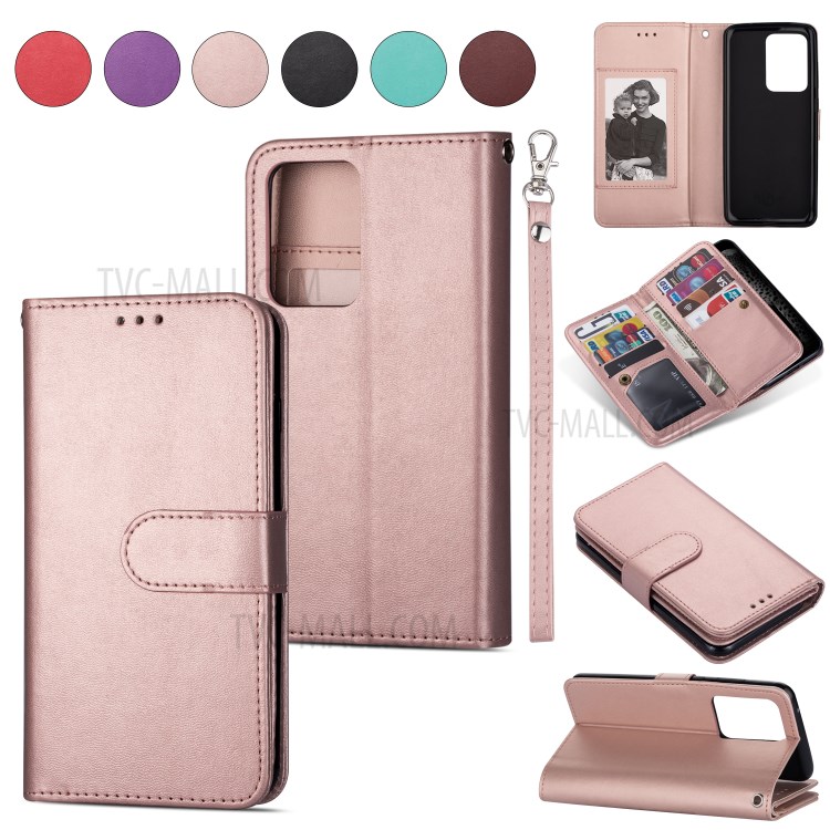 For Samsung Galaxy S20 Ultra Detachable 2-in-1 PU Leather Phone Case with 9 Card Slots - Rose Gold-1