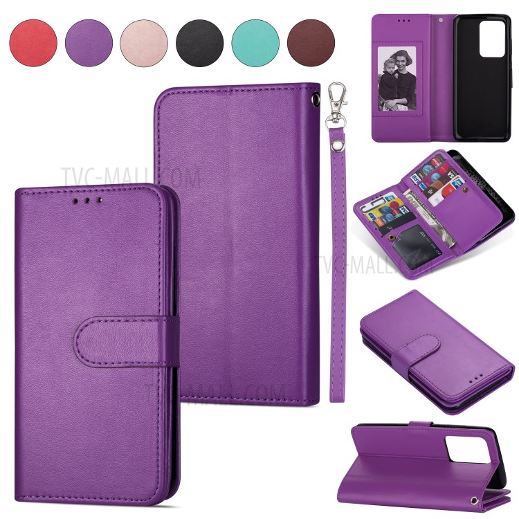For Samsung Galaxy S20 Ultra Detachable 2-in-1 PU Leather Phone Case with 9 Card Slots - Purple-1