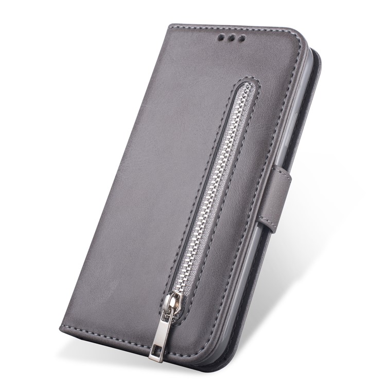 Zipper Pocket Leather with Wallet Shell for Samsung Galaxy S20 - Grey-2