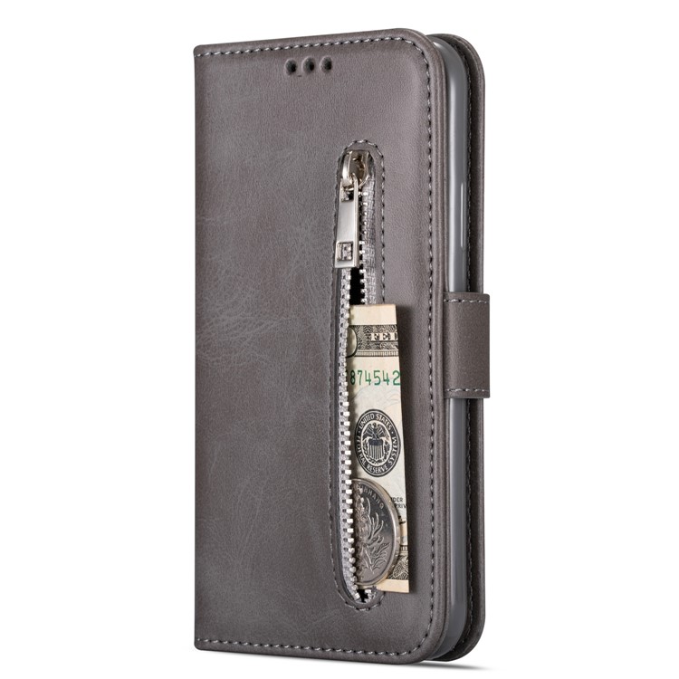 Zipper Pocket Leather with Wallet Shell for Samsung Galaxy S20 - Grey-3