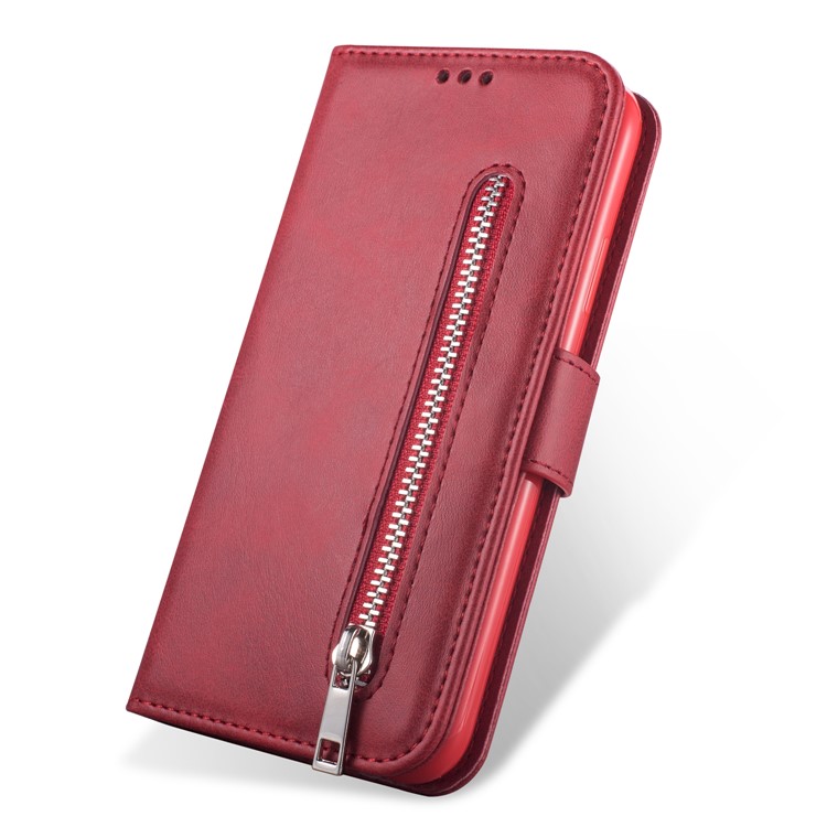 Zipper Pocket Leather with Wallet Shell for Samsung Galaxy S20 - Red-2