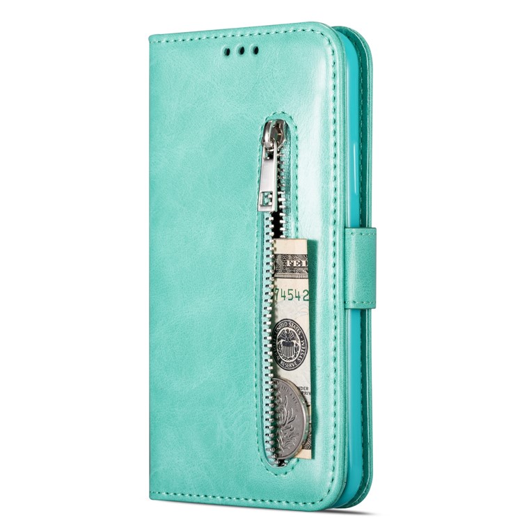 Zipper Pocket Leather with Wallet Shell for Samsung Galaxy S20 - Green-3