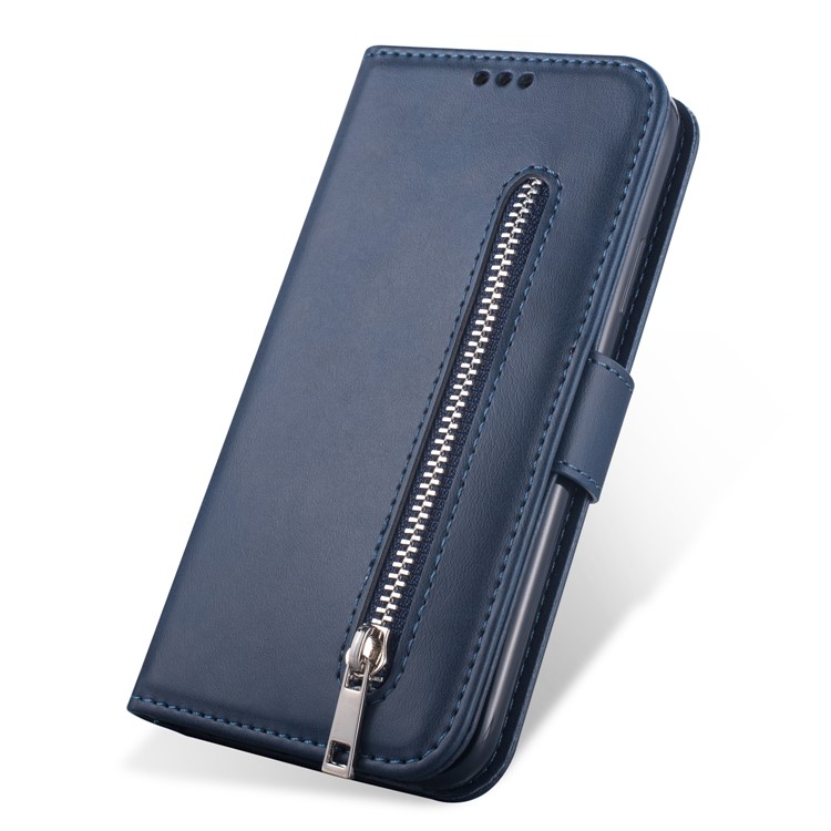 Zipper Pocket Leather with Wallet Shell for Samsung Galaxy S20 - Blue-2
