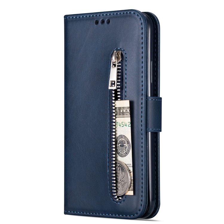 Zipper Pocket Leather with Wallet Shell for Samsung Galaxy S20 - Blue-3