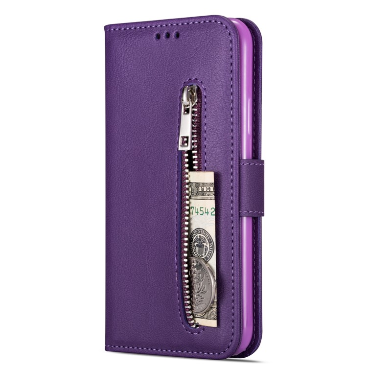 Zipper Pocket Leather with Wallet Shell for Samsung Galaxy S20 - Purple-3