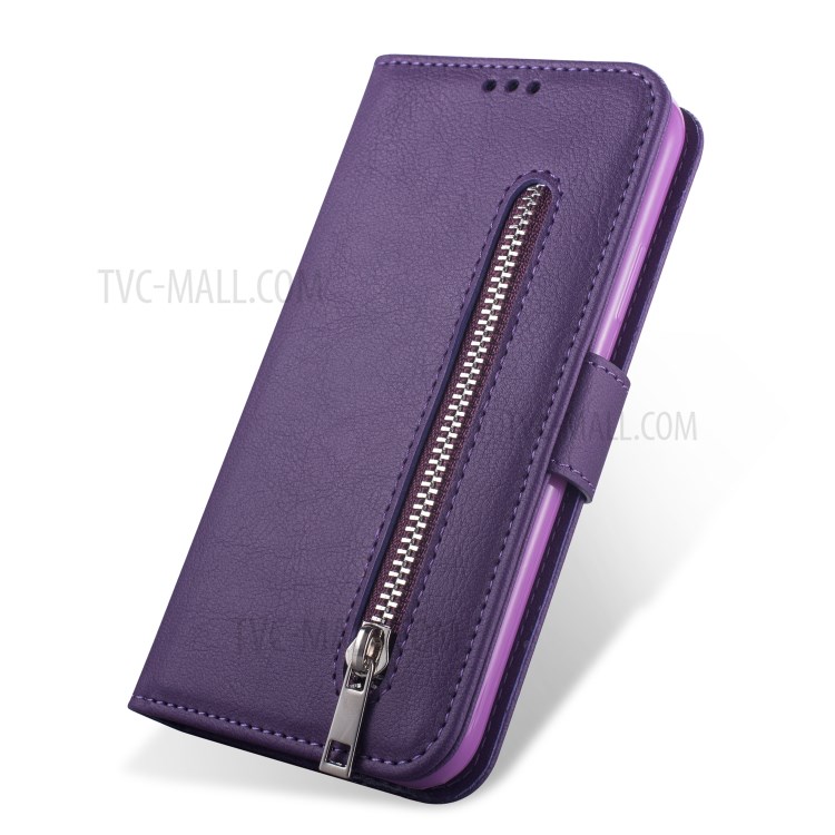 Zipper Pocket Leather Wallet Phone Shell for Samsung Galaxy S20 Ultra - Purple-2