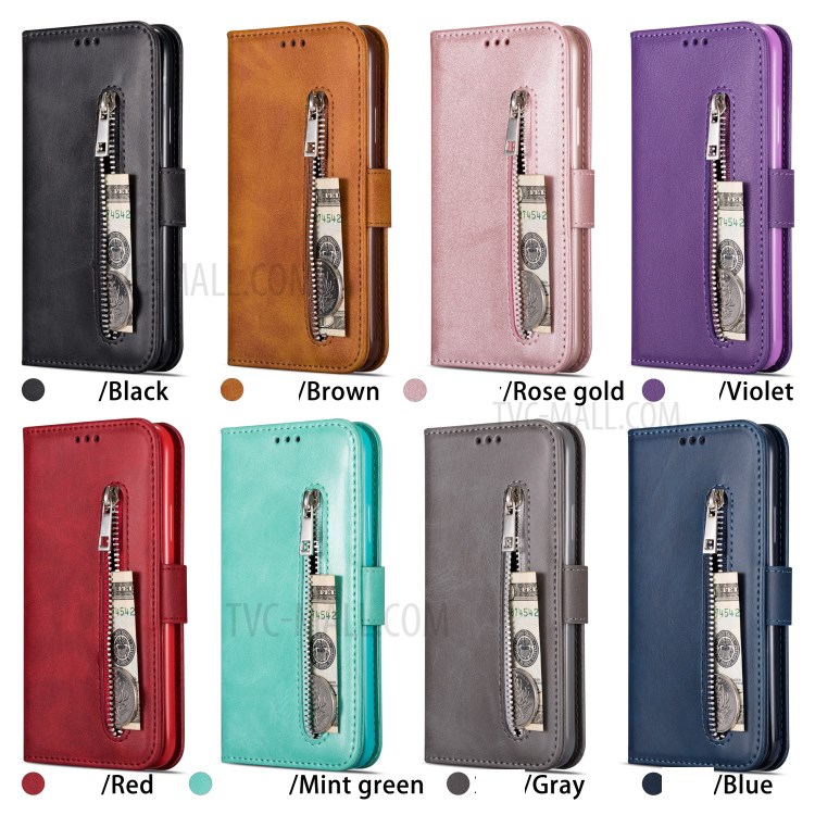 Zipper Pocket Leather Wallet Phone Shell for Samsung Galaxy S20 Ultra - Purple-8