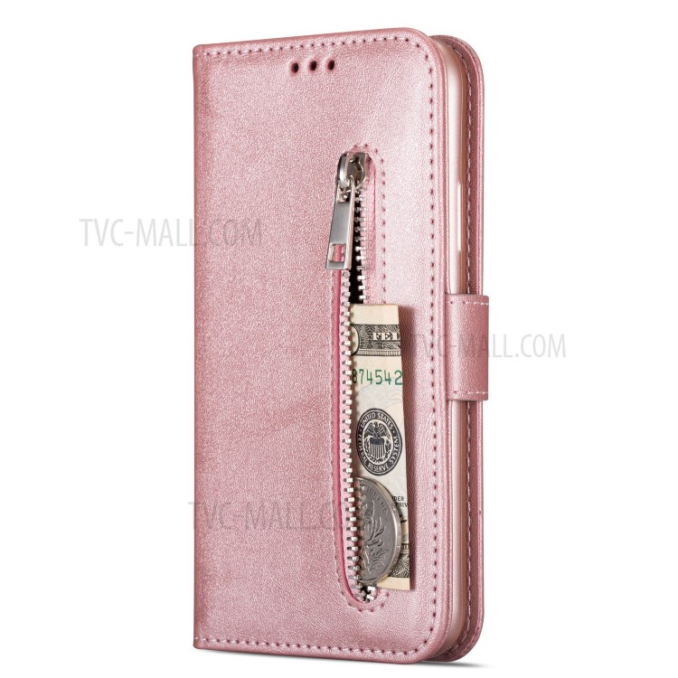 Zipper Pocket Leather Wallet Phone Shell for Samsung Galaxy S20 Ultra - Rose Gold-4