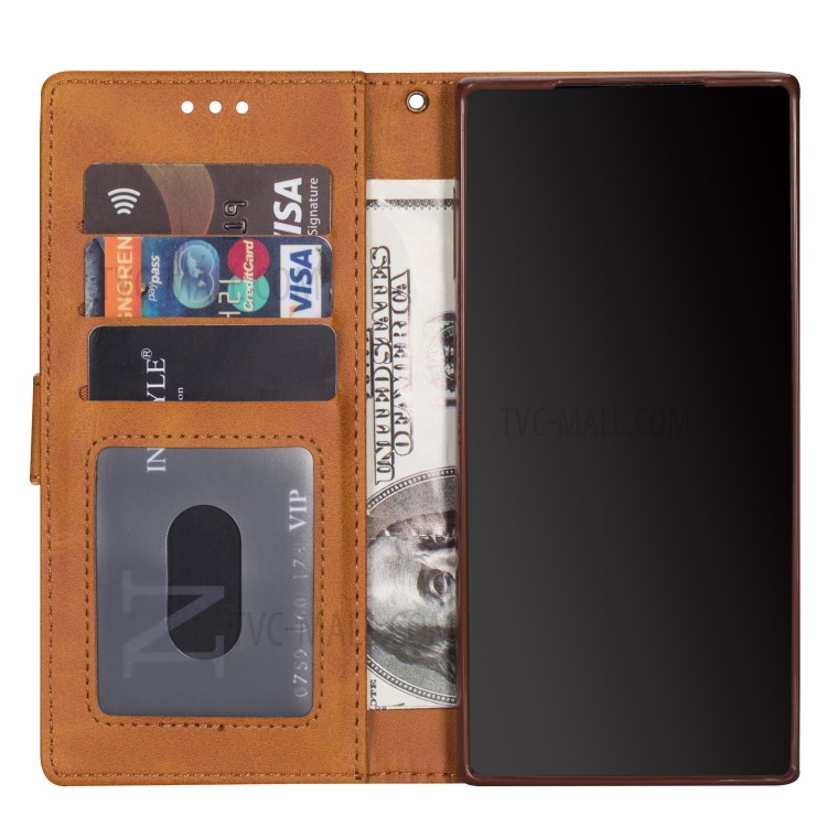 Zipper Pocket Leather Wallet Phone Shell for Samsung Galaxy S20 Ultra - Brown-7