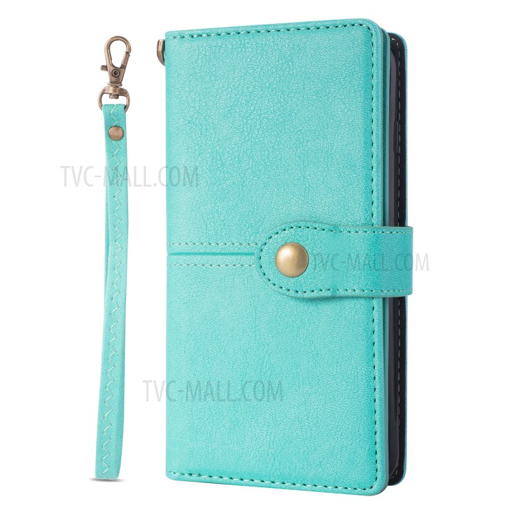 Retro Metal Buckle Wallet Stand Leather Case for Samsung Galaxy S20 Plus - Cyan-3