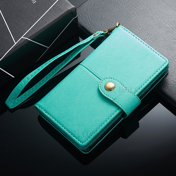 Retro Metal Buckle Wallet Stand Leather Case for Samsung Galaxy S20 Plus - Cyan-4