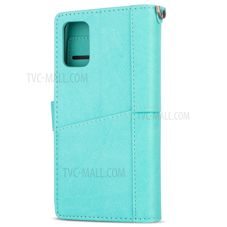 Retro Metal Buckle Wallet Stand Leather Case for Samsung Galaxy S20 Plus - Cyan-5
