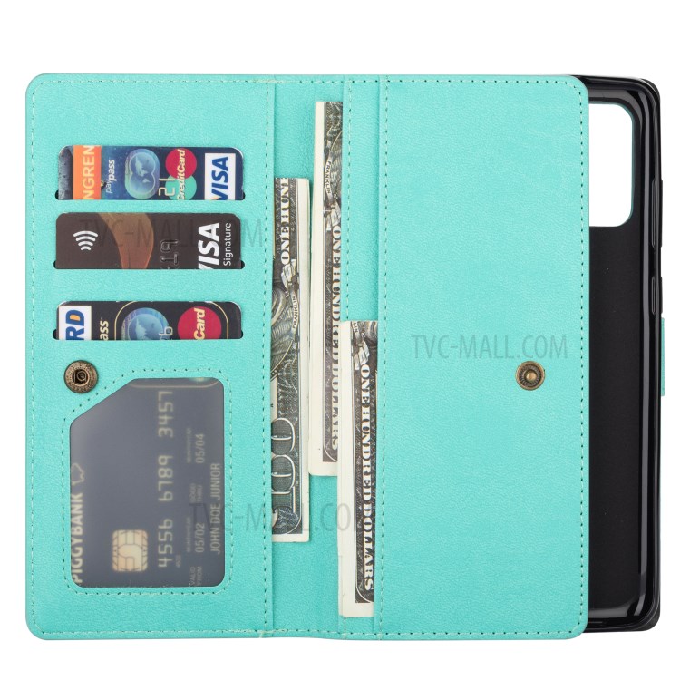 Retro Metal Buckle Wallet Stand Leather Case for Samsung Galaxy S20 Plus - Cyan-6
