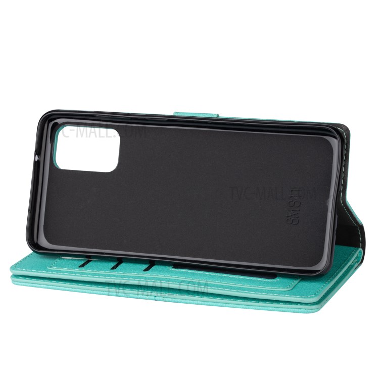 Retro Metal Buckle Wallet Stand Leather Case for Samsung Galaxy S20 Plus - Cyan-7