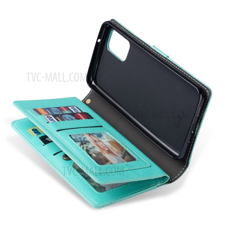 Retro Metal Buckle Wallet Stand Leather Case for Samsung Galaxy S20 Plus - Cyan-8