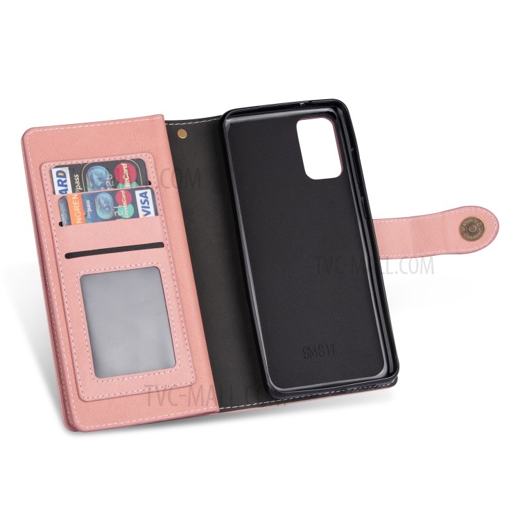 Retro Wallet Leather Stand Mobile Phone Cover for Samsung Galaxy S20 - Pink-8