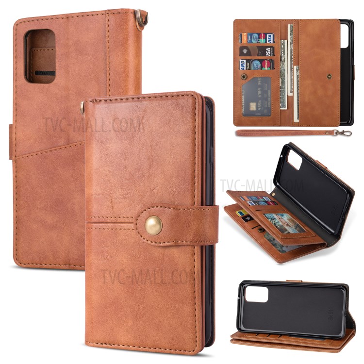 Retro Wallet Leather Stand Mobile Phone Cover for Samsung Galaxy S20 - Brown-1