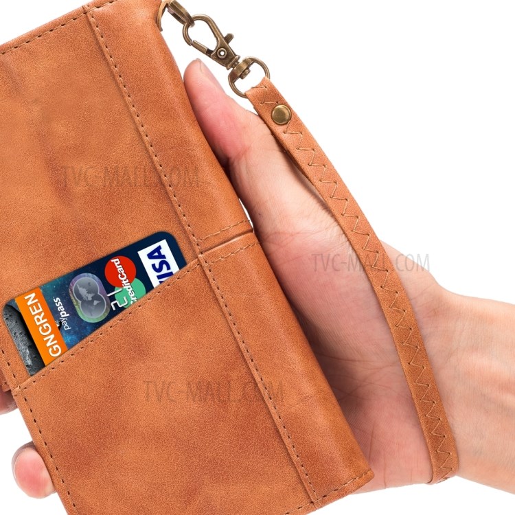 Retro Wallet Leather Stand Mobile Phone Cover for Samsung Galaxy S20 - Brown-2