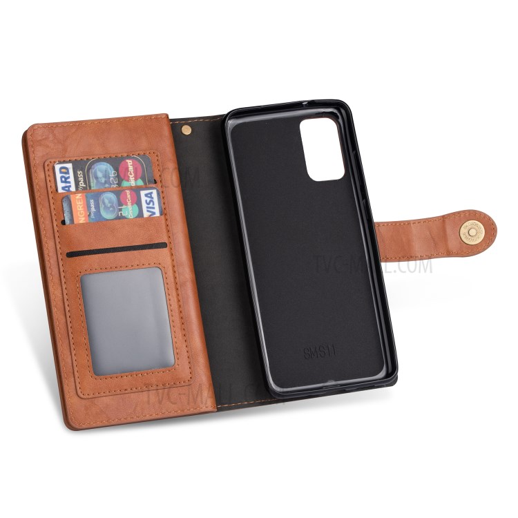 Retro Wallet Leather Stand Mobile Phone Cover for Samsung Galaxy S20 - Brown-8