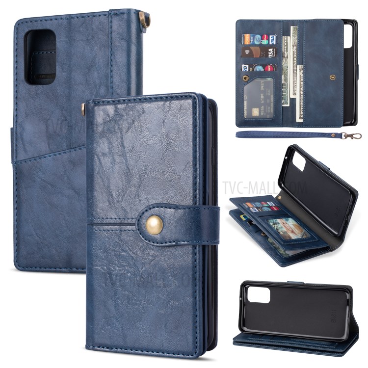 Retro Card Slots Money Pocket Leather Shell for Samsung Galaxy S20 Ultra - Blue-1