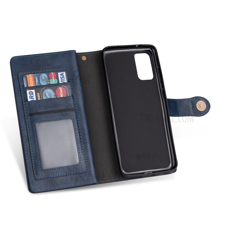 Retro Card Slots Money Pocket Leather Shell for Samsung Galaxy S20 Ultra - Blue-7