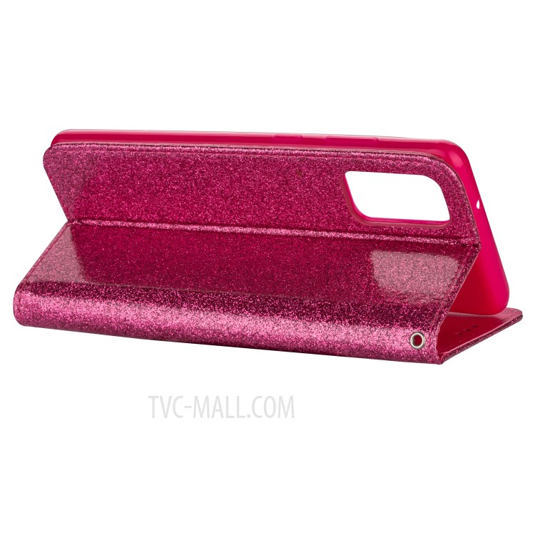 Flash Powder Zipper Pocket Leather Wallet Case for Samsung Galaxy S20 Ultra - Rose-4
